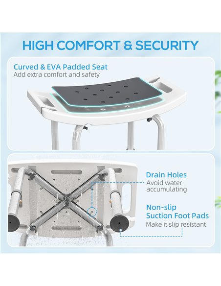 HOMCOM Shower Chair, Adjustable Height Shower Stool with Aluminium Frame and Non-Slip Feet, Bathtub Stool Seat for Elderly Disab - pic 171783 | FastDaddyshop