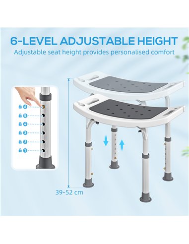 HOMCOM Shower Chair, Adjustable Height Shower Stool with Aluminium Frame and Non-Slip Feet, Bathtub Stool Seat for Elderly Disab