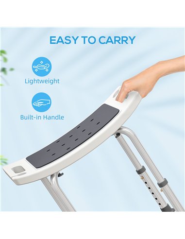 HOMCOM Shower Chair, Adjustable Height Shower Stool with Aluminium Frame and Non-Slip Feet, Bathtub Stool Seat for Elderly Disab