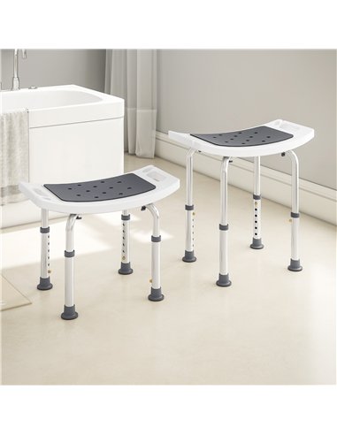 HOMCOM Shower Chair, Adjustable Height Shower Stool with Aluminium Frame and Non-Slip Feet, Bathtub Stool Seat for Elderly Disab