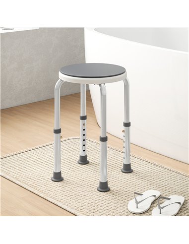 HOMCOM 360° Swivel Shower Chair, Height Adjustable Aluminium Shower Stool with Non-Slip Feet for Disabled, Elderly, Grey
