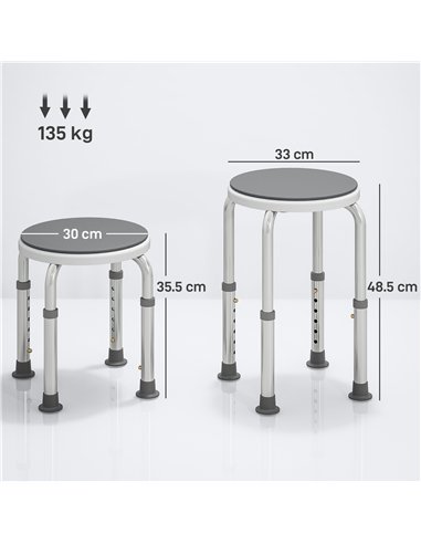 HOMCOM 360° Swivel Shower Chair, Height Adjustable Aluminium Shower Stool with Non-Slip Feet for Disabled, Elderly, Grey