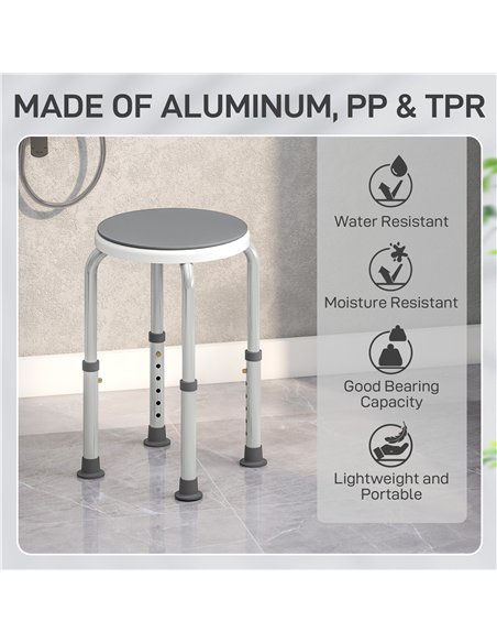 HOMCOM 360° Swivel Shower Chair, Height Adjustable Aluminium Shower Stool with Non-Slip Feet for Disabled, Elderly, Grey - pic 171793 | FastDaddyshop