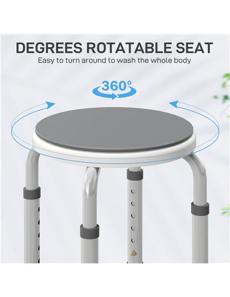 HOMCOM 360° Swivel Shower Chair, Height Adjustable Aluminium Shower Stool with Non-Slip Feet for Disabled, Elderly, Grey - pic 171794 | FastDaddyshop