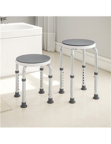 HOMCOM 360° Swivel Shower Chair, Height Adjustable Aluminium Shower Stool with Non-Slip Feet for Disabled, Elderly, Grey
