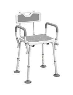 HOMCOM EVA Padded Shower Chair for the Elderly and Disabled, Height Adjustable Shower Stool with Back and Arms, 4 Suction Foot P