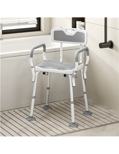 HOMCOM EVA Padded Shower Chair for the Elderly and Disabled, Height Adjustable Shower Stool with Back and Arms, 4 Suction Foot P