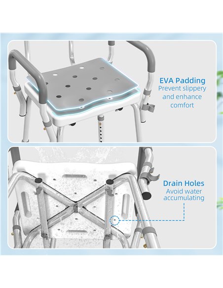 HOMCOM EVA Padded Shower Chair for the Elderly and Disabled, Height Adjustable Shower Stool with Back and Arms, 4 Suction Foot P - pic 171801 | FastDaddyshop