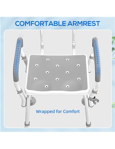 HOMCOM EVA Padded Shower Chair for the Elderly and Disabled, Height Adjustable Shower Stool with Back and Arms, 4 Suction Foot P