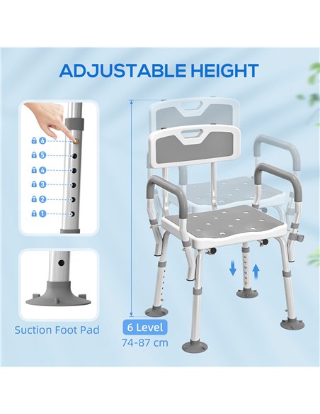 HOMCOM EVA Padded Shower Chair for the Elderly and Disabled, Height Adjustable Shower Stool with Back and Arms, 4 Suction Foot P - pic 171804 | FastDaddyshop