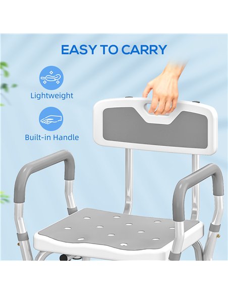 HOMCOM EVA Padded Shower Chair for the Elderly and Disabled, Height Adjustable Shower Stool with Back and Arms, 4 Suction Foot P - pic 171805 | FastDaddyshop
