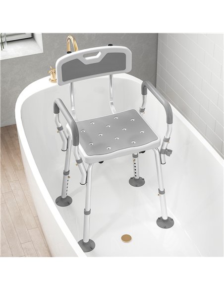 HOMCOM EVA Padded Shower Chair for the Elderly and Disabled, Height Adjustable Shower Stool with Back and Arms, 4 Suction Foot P - pic 171806 | FastDaddyshop