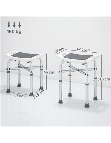 HOMCOM 44-51.5cm Aluminium Frame Shower/Bath Stool - Grey