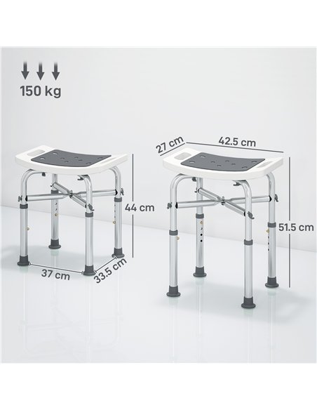 HOMCOM 44-51.5cm Aluminium Frame Shower/Bath Stool - Grey - pic 171809 | FastDaddyshop