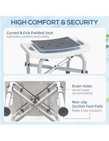 HOMCOM 44-51.5cm Aluminium Frame Shower/Bath Stool - Grey