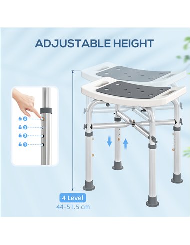 HOMCOM 44-51.5cm Aluminium Frame Shower/Bath Stool - Grey