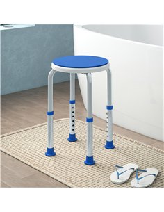 HOMCOM 360° Swivel Shower Chair, Height Adjustable Aluminium Shower Stool with Non-Slip Feet for Disabled, Elderly, Blue 2