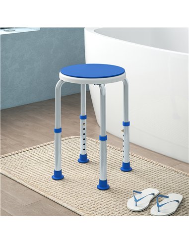 HOMCOM 360° Swivel Shower Chair, Height Adjustable Aluminium Shower Stool with Non-Slip Feet for Disabled, Elderly, Blue