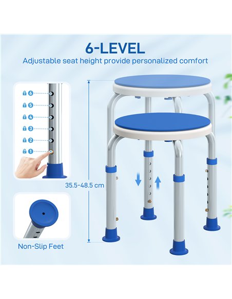 HOMCOM 360° Swivel Shower Chair, Height Adjustable Aluminium Shower Stool with Non-Slip Feet for Disabled, Elderly, Blue - pic 171819 | FastDaddyshop