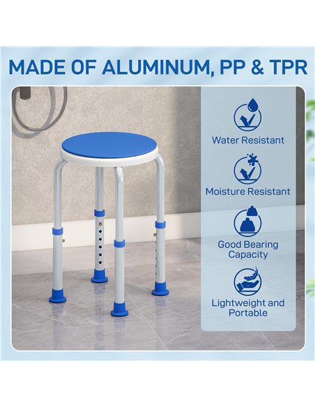 HOMCOM 360° Swivel Shower Chair, Height Adjustable Aluminium Shower Stool with Non-Slip Feet for Disabled, Elderly, Blue - pic 171820 | FastDaddyshop