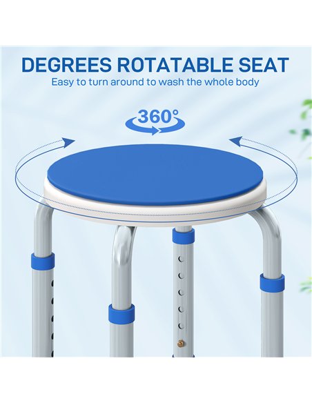 HOMCOM 360° Swivel Shower Chair, Height Adjustable Aluminium Shower Stool with Non-Slip Feet for Disabled, Elderly, Blue - pic 171821 | FastDaddyshop