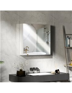 HOMCOM 60 x 15 cm Double Door Bathroom Mirror Cabinet - White 2