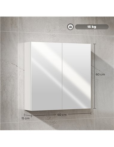 HOMCOM 60 x 15 cm Double Door Bathroom Mirror Cabinet - White