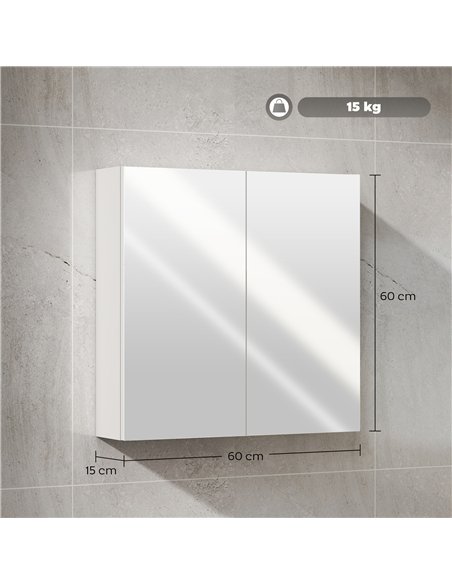 HOMCOM 60 x 15 cm Double Door Bathroom Mirror Cabinet - White - pic 171827 | FastDaddyshop