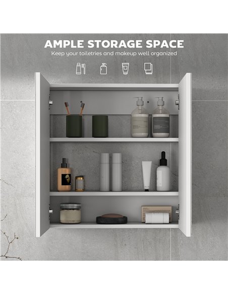 HOMCOM 60 x 15 cm Double Door Bathroom Mirror Cabinet - White - pic 171828 | FastDaddyshop