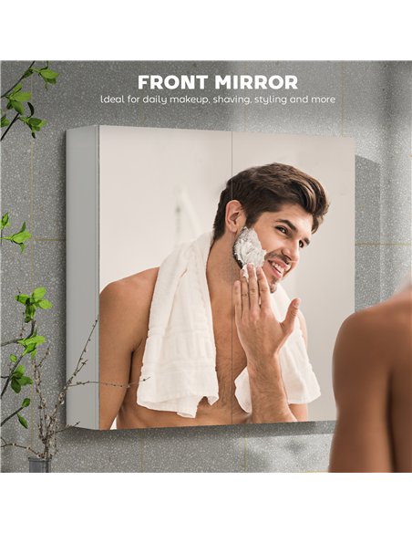 HOMCOM 60 x 15 cm Double Door Bathroom Mirror Cabinet - White - pic 171830 | FastDaddyshop