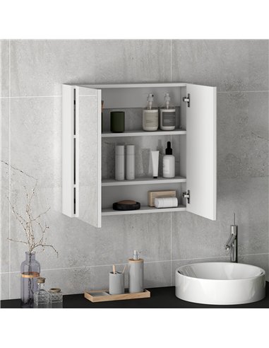 HOMCOM 60 x 15 cm Double Door Bathroom Mirror Cabinet - White