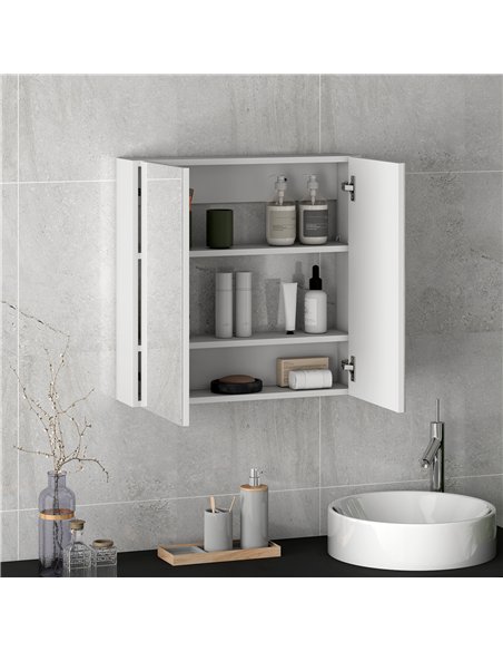 HOMCOM 60 x 15 cm Double Door Bathroom Mirror Cabinet - White - pic 171832 | FastDaddyshop