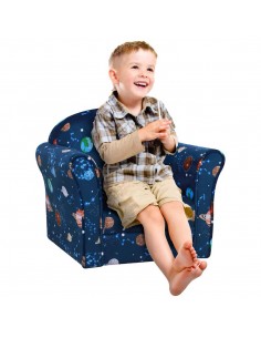 Homcom Kids Planet-Themed Armchair, Sofa Tub Chair with Wooden Frame, Blue