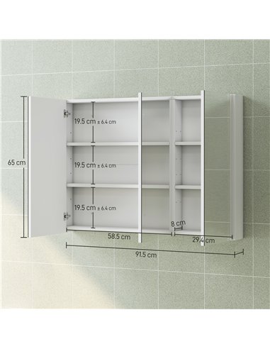 HOMCOM Three-Mirror Bathroom Storage Cabinet - White