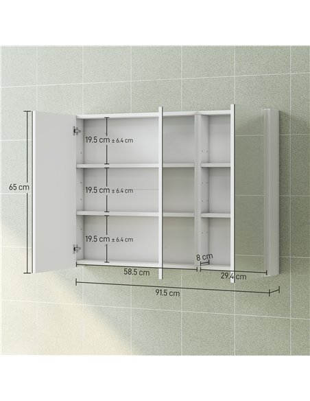 HOMCOM Three-Mirror Bathroom Storage Cabinet - White - pic 171845 | FastDaddyshop