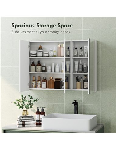 HOMCOM Three-Mirror Bathroom Storage Cabinet - White