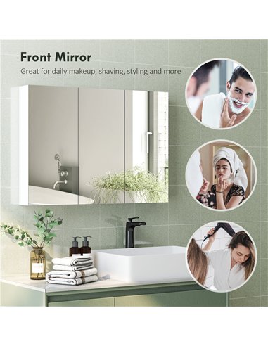 HOMCOM Three-Mirror Bathroom Storage Cabinet - White