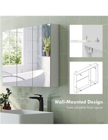HOMCOM Three-Mirror Bathroom Storage Cabinet - White