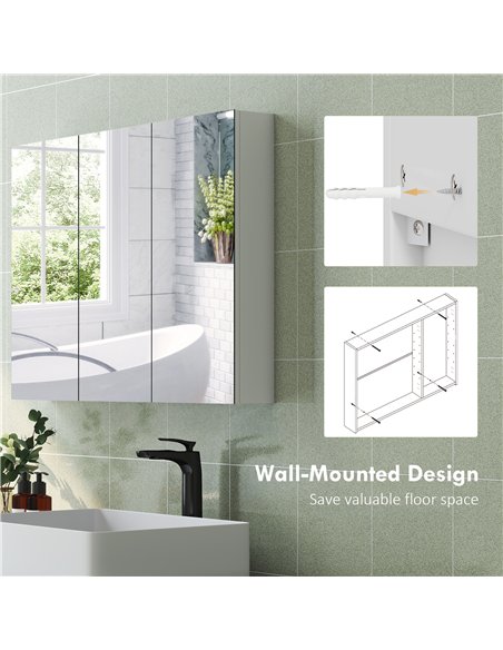 HOMCOM Three-Mirror Bathroom Storage Cabinet - White - pic 171849 | FastDaddyshop