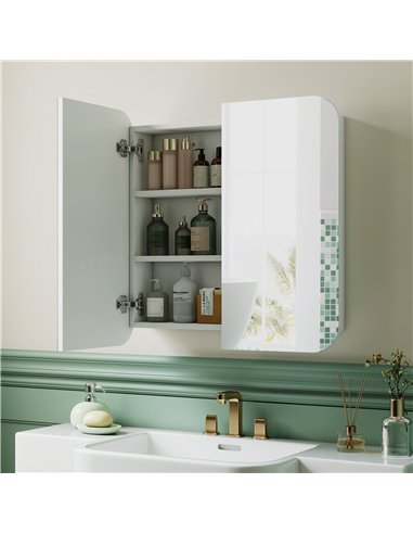 HOMCOM Arched Bathroom Mirror Cabinet with Adjustable Shelves - White