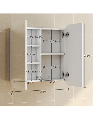 HOMCOM Arched Bathroom Mirror Cabinet with Adjustable Shelves - White
