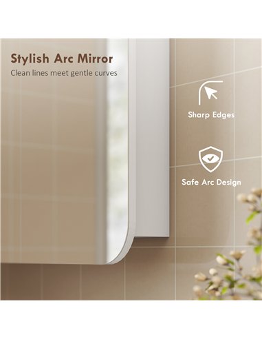 HOMCOM Arched Bathroom Mirror Cabinet with Adjustable Shelves - White