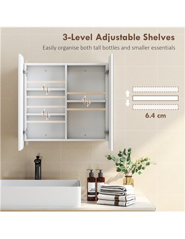 HOMCOM Arched Bathroom Mirror Cabinet with Adjustable Shelves - White