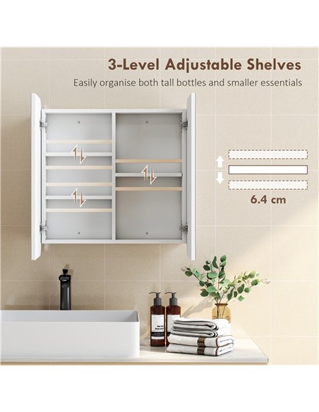 HOMCOM Arched Bathroom Mirror Cabinet with Adjustable Shelves - White - pic 171857 | FastDaddyshop