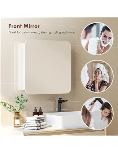 HOMCOM Arched Bathroom Mirror Cabinet with Adjustable Shelves - White