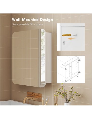 HOMCOM Arched Bathroom Mirror Cabinet with Adjustable Shelves - White