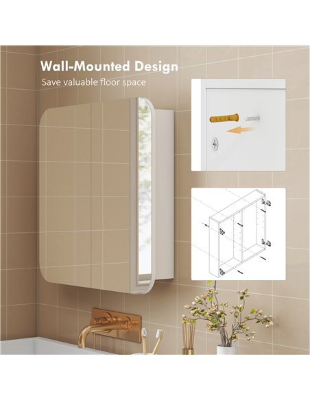 HOMCOM Arched Bathroom Mirror Cabinet with Adjustable Shelves - White - pic 171859 | FastDaddyshop