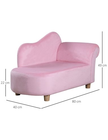 Homcom Kids Velvet-Like Chaise Lounge Sofa, Pink