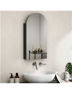 HOMCOM Arched Bathroom Mirror Cabinet with Adjustable Glass Shelves - Black 2