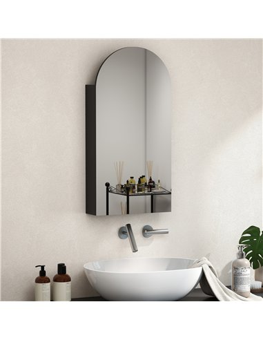 HOMCOM Arched Bathroom Mirror Cabinet with Adjustable Glass Shelves - Black